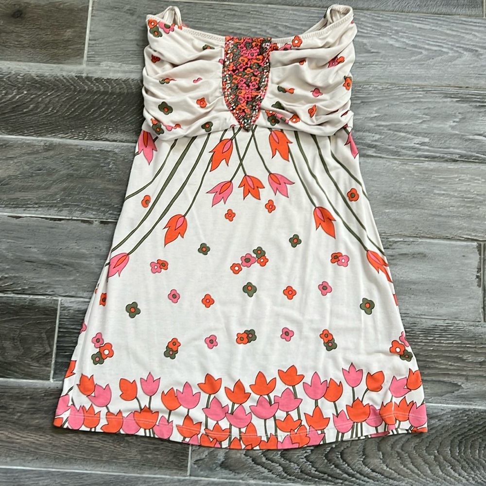 NWOT Free People XS ecru floral strapless tunic top
